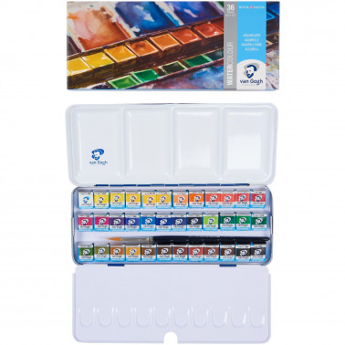 ACQUERELLI VAN GOGH DEMI GODET SCATOLA METALLO 36 COLORI ROYAL TALENS