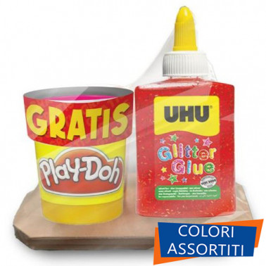 COLLA GLITTER BOTTIGLIA 88 ML. UHU + PASTA DA MODELLARE PLAY DOH ( OMAGGIO )