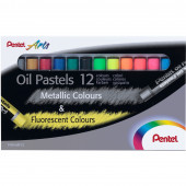 PASTELLI AD OLIO MIX FLUO & METALLIC SCATOLA 12 COLORI PENTEL