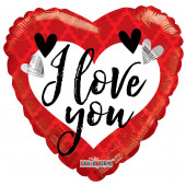 PALLONCINO IN MYLAR CUORE ROSSO E BIANCO "I LOVE YOU" CM. 45 KALEIDOSCOPE