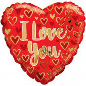 PALLONCINO IN MYLAR CUORE ORO E ROSSO "I LOVE YOU" CM. 45 KALEIDOSCOPE