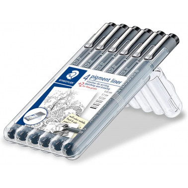 PENNA AD INCHIOSTRO PIGMENTATO PIGMENT LINER NERO SET 4 PUNTE + 2 OMAGGIO STAEDTLER