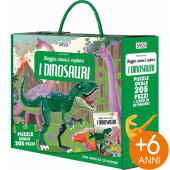 PUZZLE CON LIBRO VIAGGIA, CONOSCI, ESPLORA I DINOSAURI SASSI