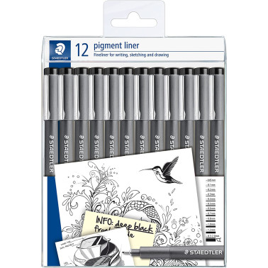 PENNA AD INCHIOSTRO PIGMENTATO PIGMENT LINER NERO SET 12 PUNTE STAEDTLER