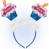 CERCHIETTO TORTA HAPPY BIRTHDAY AZZURRO CON GLITTER E MARABOU WIDMANN
