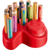 DESKSET 15 PASTELLONI WOODY 3 IN 1 DUO ( MINA &Oslash; 10 MM. ) + TEMPERINO CON CONTENITORE STABILO