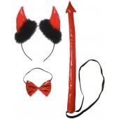 SET TRAVESTIMENTO DIAVOLO ROSSO IN VINILE CON CORNA, FARFALLINO E CODA WIDMANN