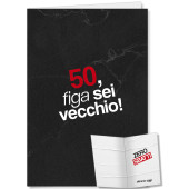 BIGLIETTO AUGURALE COMPLEANNO 50 ANNI 11,5X17 MILANESE IMBRUTTITO CROMO